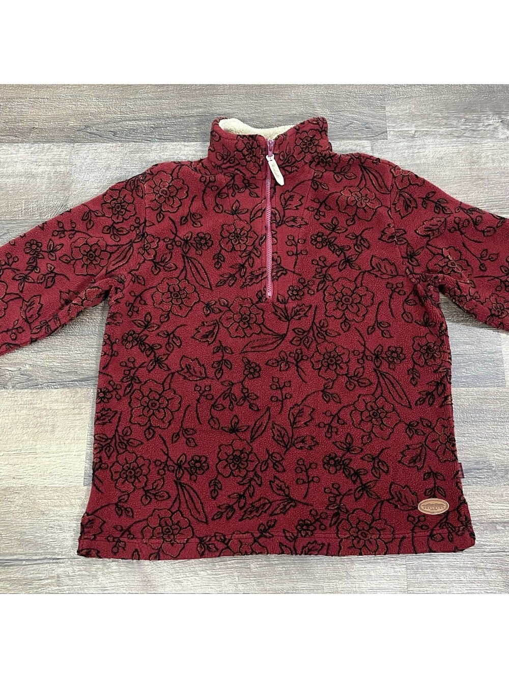 Vintage Woolrich Women's M 1/4 Zip Fleece Floral Print Sweater Made In USA Soft